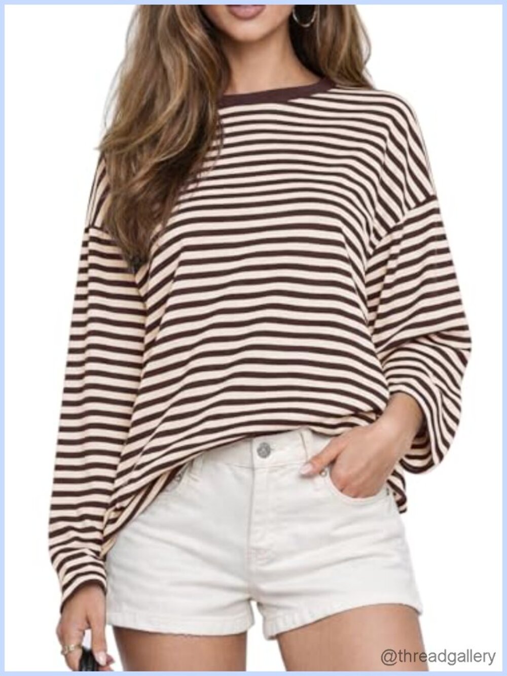 Womens Oversized Striped Long Sleeve T Shirt Casual Loose Fit Fall Top